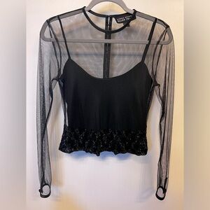 Vintage Linda Allard Ellen Tracy beaded mesh velvet 2 piece crop top - Women's 4
